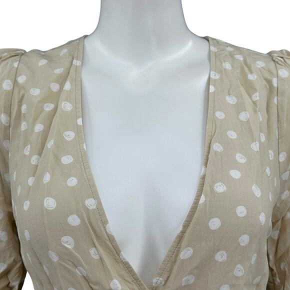 Samsoe Samsoe Dress Womens Small Britt Short Sleeve Wrap Mini Rice Doodle Dot - Picture 2 of 9